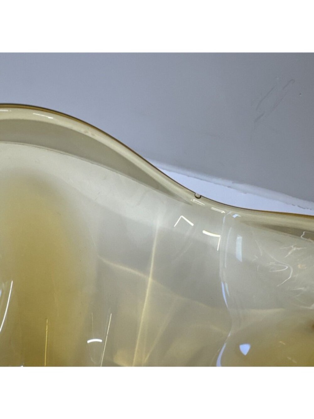 Amber Pedestal Glass Bowl Wavy Rim 11" Diameter Vintage Art Glass Centerpiece - Picture 7 of 7